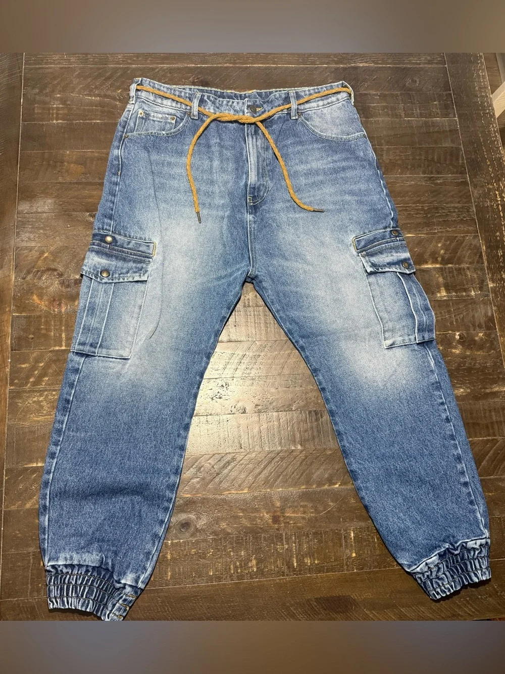 NWT Ser.O.Ya Drop Crotch Denim Cargo Jogger Jeans in Tahoe Sz 31 Summer 90’s